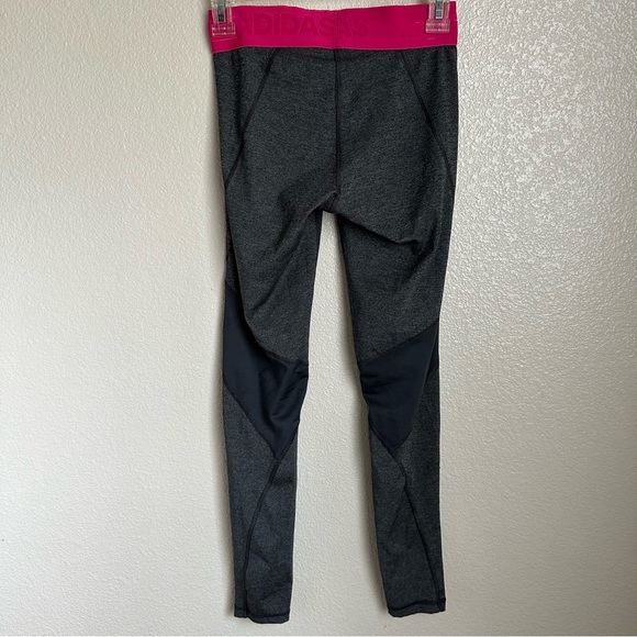 Adidas Sz XS Grey Leggings Hot Pink Band - Picture 2 of 9